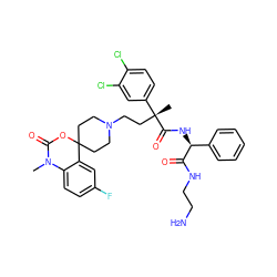 CN1C(=O)OC2(CCN(CC[C@@](C)(C(=O)N[C@H](C(=O)NCCN)c3ccccc3)c3ccc(Cl)c(Cl)c3)CC2)c2cc(F)ccc21 ZINC000169325206