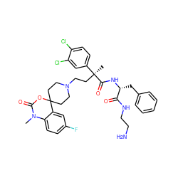 CN1C(=O)OC2(CCN(CC[C@](C)(C(=O)N[C@H](Cc3ccccc3)C(=O)NCCN)c3ccc(Cl)c(Cl)c3)CC2)c2cc(F)ccc21 ZINC000169325880