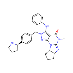 CN1C(=O)c2c(nn(Cc3ccc([C@H]4CCCN4)cc3)c2Nc2ccccc2)N2C1=N[C@@H]1CCC[C@@H]12 ZINC000653707988