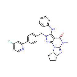 CN1C(=O)c2c(nn(Cc3ccc(-c4cc(F)ccn4)cc3)c2Nc2ccccc2)N2C1=N[C@@H]1CCC[C@@H]12 ZINC000142839461