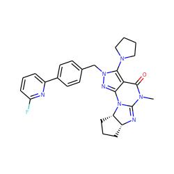 CN1C(=O)c2c(nn(Cc3ccc(-c4cccc(F)n4)cc3)c2N2CCCC2)N2C1=N[C@@H]1CCC[C@@H]12 ZINC000653701705