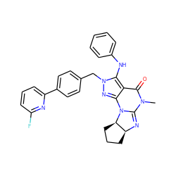 CN1C(=O)c2c(nn(Cc3ccc(-c4cccc(F)n4)cc3)c2Nc2ccccc2)N2C1=N[C@H]1CCC[C@H]12 ZINC000211045349