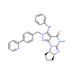 CN1C(=O)c2c(nn(Cc3ccc(-c4ccccn4)cc3)c2Nc2ccccc2)N2C1=N[C@H]1CCC[C@H]12 ZINC000653701719