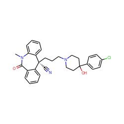 CN1C(=O)c2ccccc2[C@](C#N)(CCCN2CCC(O)(c3ccc(Cl)cc3)CC2)c2ccccc21 ZINC000013802017