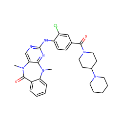 CN1C(=O)c2ccccc2N(C)c2nc(Nc3ccc(C(=O)N4CCC(N5CCCCC5)CC4)cc3Cl)ncc21 ZINC000299861210