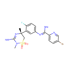 CN1C(N)=N[C@](C)(c2cc(/N=C(\N)c3ccc(Br)cn3)ccc2F)CS1(=O)=O ZINC000209494740