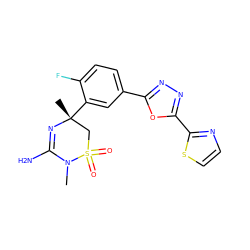 CN1C(N)=N[C@](C)(c2cc(-c3nnc(-c4nccs4)o3)ccc2F)CS1(=O)=O ZINC000209035964