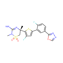 CN1C(N)=N[C@](C)(c2sc(-c3cc(-c4nnco4)ccc3F)cc2F)CS1(=O)=O ZINC000219686241