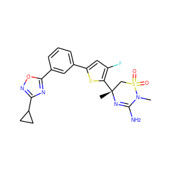 CN1C(N)=N[C@](C)(c2sc(-c3cccc(-c4nc(C5CC5)no4)c3)cc2F)CS1(=O)=O ZINC000219692977