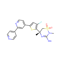 CN1C(N)=N[C@](C)(c2sc(-c3ccnc(-c4ccncc4)c3)cc2F)CS1(=O)=O ZINC000219616593