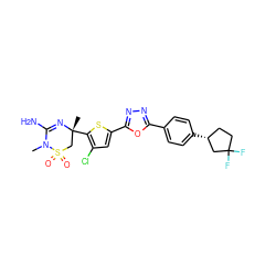 CN1C(N)=N[C@](C)(c2sc(-c3nnc(-c4ccc([C@@H]5CCC(F)(F)C5)cc4)o3)cc2Cl)CS1(=O)=O ZINC000208950737