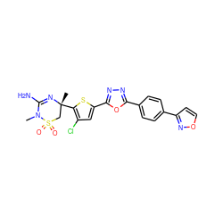 CN1C(N)=N[C@](C)(c2sc(-c3nnc(-c4ccc(-c5ccon5)cc4)o3)cc2Cl)CS1(=O)=O ZINC000208963826