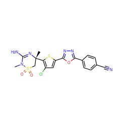 CN1C(N)=N[C@](C)(c2sc(-c3nnc(-c4ccc(C#N)cc4)o3)cc2Cl)CS1(=O)=O ZINC000209000279