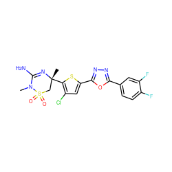 CN1C(N)=N[C@](C)(c2sc(-c3nnc(-c4ccc(F)c(F)c4)o3)cc2Cl)CS1(=O)=O ZINC000209043853