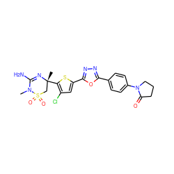 CN1C(N)=N[C@](C)(c2sc(-c3nnc(-c4ccc(N5CCCC5=O)cc4)o3)cc2Cl)CS1(=O)=O ZINC000208950881