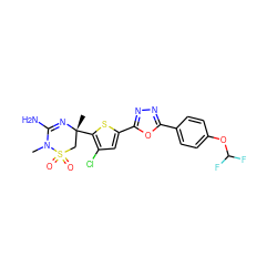 CN1C(N)=N[C@](C)(c2sc(-c3nnc(-c4ccc(OC(F)F)cc4)o3)cc2Cl)CS1(=O)=O ZINC000208963978