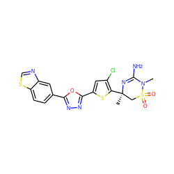 CN1C(N)=N[C@](C)(c2sc(-c3nnc(-c4ccc5scnc5c4)o3)cc2Cl)CS1(=O)=O ZINC000208956920