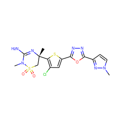 CN1C(N)=N[C@](C)(c2sc(-c3nnc(-c4ccn(C)n4)o3)cc2Cl)CS1(=O)=O ZINC000209029352