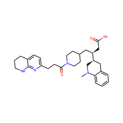 CN1C[C@@H]([C@H](CC(=O)O)CC2CCN(C(=O)CCc3ccc4c(n3)NCCC4)CC2)Cc2ccccc21 ZINC000028455458