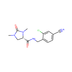 CN1C[C@@H](C(=O)NCc2ccc(C#N)cc2Cl)N(C)C1=O ZINC000095565097