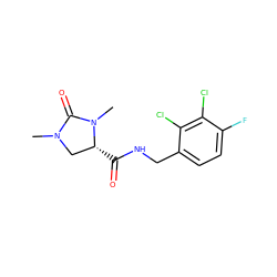 CN1C[C@@H](C(=O)NCc2ccc(F)c(Cl)c2Cl)N(C)C1=O ZINC000095565669