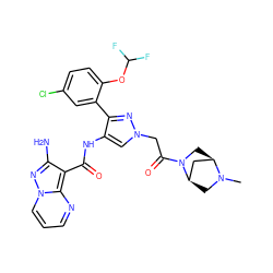 CN1C[C@@H]2C[C@H]1CN2C(=O)Cn1cc(NC(=O)c2c(N)nn3cccnc23)c(-c2cc(Cl)ccc2OC(F)F)n1 ZINC001772648139