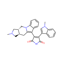 CN1C[C@@H]2Cc3c(C4=C(c5cn(C)c6ccccc56)C(=O)NC4=O)c4ccccc4n3C[C@H]2C1 ZINC000000604657