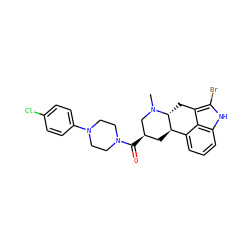 CN1C[C@H](C(=O)N2CCN(c3ccc(Cl)cc3)CC2)C[C@@H]2c3cccc4[nH]c(Br)c(c34)C[C@H]21 ZINC000029038718