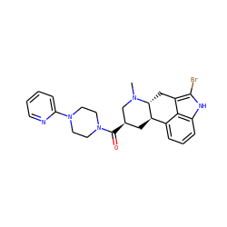 CN1C[C@H](C(=O)N2CCN(c3ccccn3)CC2)C[C@@H]2c3cccc4[nH]c(Br)c(c34)C[C@H]21 ZINC000029038621