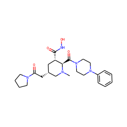 CN1C[C@H](CC(=O)N2CCCC2)C[C@H](C(=O)NO)[C@H]1C(=O)N1CCN(c2ccccc2)CC1 ZINC000040957254