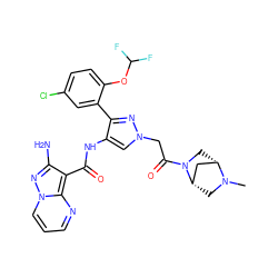 CN1C[C@H]2C[C@@H]1CN2C(=O)Cn1cc(NC(=O)c2c(N)nn3cccnc23)c(-c2cc(Cl)ccc2OC(F)F)n1 ZINC001772572135