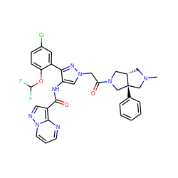 CN1C[C@H]2CN(C(=O)Cn3cc(NC(=O)c4cnn5cccnc45)c(-c4cc(Cl)ccc4OC(F)F)n3)C[C@@]2(c2ccccc2)C1 ZINC001772619434