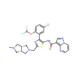 CN1C[C@H]2CN(Cc3nc(-c4cc(Cl)ccc4OC(F)F)c(NC(=O)c4cnn5cccnc45)s3)C[C@H]2C1 ZINC001772585555