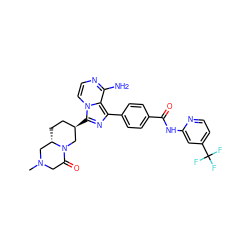 CN1CC(=O)N2C[C@H](c3nc(-c4ccc(C(=O)Nc5cc(C(F)(F)F)ccn5)cc4)c4c(N)nccn34)CC[C@H]2C1 ZINC000145582783