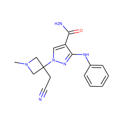 CN1CC(CC#N)(n2cc(C(N)=O)c(Nc3ccccc3)n2)C1 ZINC000218408134