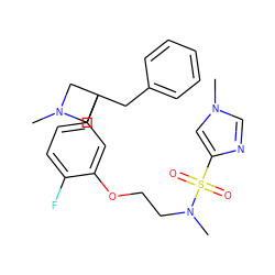 CN1CC(Cc2ccccc2)(c2ccc(F)c(OCCN(C)S(=O)(=O)c3cn(C)cn3)c2)C1 ZINC000114259798