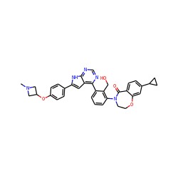 CN1CC(Oc2ccc(-c3cc4c(-c5cccc(N6CCOc7cc(C8CC8)ccc7C6=O)c5CO)ncnc4[nH]3)cc2)C1 ZINC000224763032