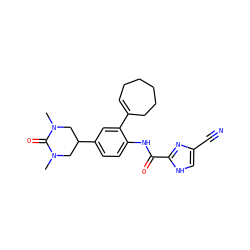 CN1CC(c2ccc(NC(=O)c3nc(C#N)c[nH]3)c(C3=CCCCCC3)c2)CN(C)C1=O ZINC000053230638
