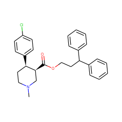 CN1CC[C@@H](c2ccc(Cl)cc2)[C@@H](C(=O)OCCC(c2ccccc2)c2ccccc2)C1 ZINC000029406533