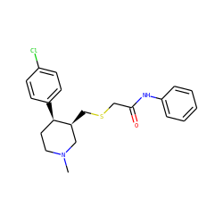 CN1CC[C@@H](c2ccc(Cl)cc2)[C@@H](CSCC(=O)Nc2ccccc2)C1 ZINC000013677499
