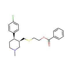CN1CC[C@@H](c2ccc(Cl)cc2)[C@@H](CSCCOC(=O)c2ccccc2)C1 ZINC000013677511