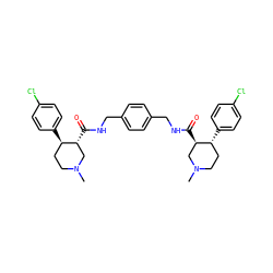 CN1CC[C@@H](c2ccc(Cl)cc2)[C@H](C(=O)NCc2ccc(CNC(=O)[C@@H]3CN(C)CC[C@H]3c3ccc(Cl)cc3)cc2)C1 ZINC000026652742