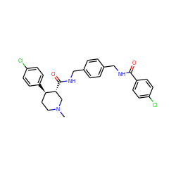 CN1CC[C@@H](c2ccc(Cl)cc2)[C@H](C(=O)NCc2ccc(CNC(=O)c3ccc(Cl)cc3)cc2)C1 ZINC000026657047