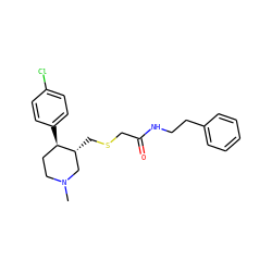 CN1CC[C@@H](c2ccc(Cl)cc2)[C@H](CSCC(=O)NCCc2ccccc2)C1 ZINC000013677480