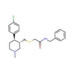 CN1CC[C@@H](c2ccc(Cl)cc2)[C@H](CSCC(=O)NCc2ccccc2)C1 ZINC000013677478