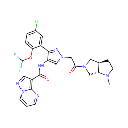 CN1CC[C@@H]2CN(C(=O)Cn3cc(NC(=O)c4cnn5cccnc45)c(-c4cc(Cl)ccc4OC(F)F)n3)C[C@H]21 ZINC001772569866