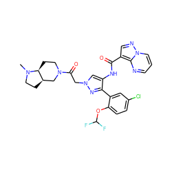 CN1CC[C@@H]2CN(C(=O)Cn3cc(NC(=O)c4cnn5cccnc45)c(-c4cc(Cl)ccc4OC(F)F)n3)CC[C@@H]21 ZINC001772605193