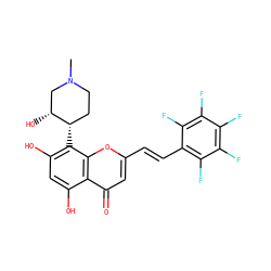 CN1CC[C@H](c2c(O)cc(O)c3c(=O)cc(/C=C/c4c(F)c(F)c(F)c(F)c4F)oc23)[C@H](O)C1 ZINC000218613001