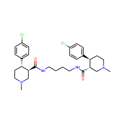 CN1CC[C@H](c2ccc(Cl)cc2)[C@@H](C(=O)NCCCCNC(=O)[C@H]2CN(C)CC[C@@H]2c2ccc(Cl)cc2)C1 ZINC000029389543