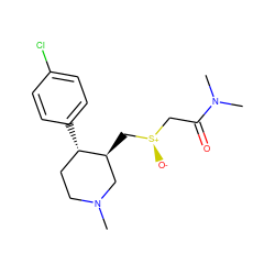 CN1CC[C@H](c2ccc(Cl)cc2)[C@@H](C[S@+]([O-])CC(=O)N(C)C)C1 ZINC000013584879